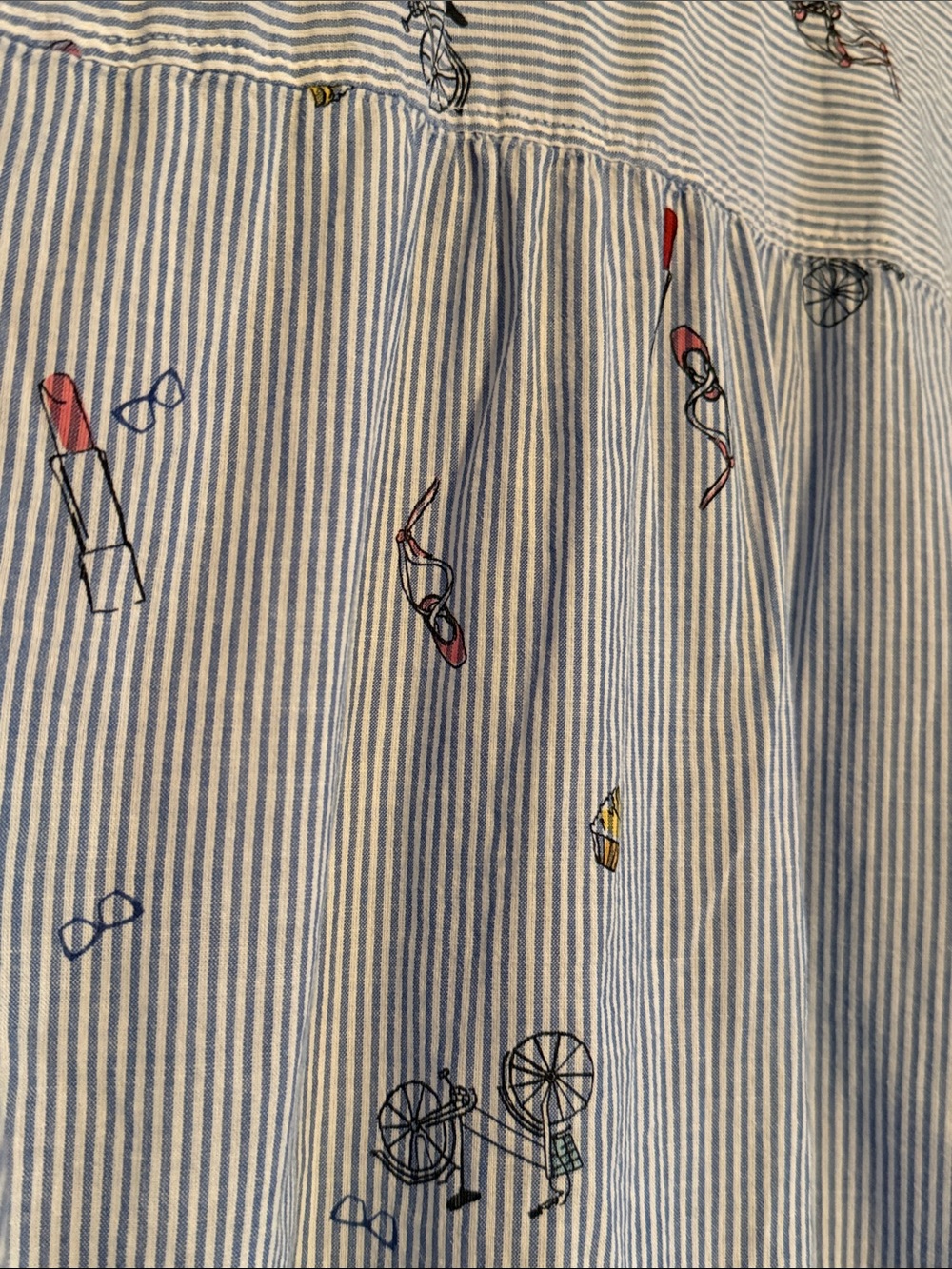Dalia Blue and White Striped Button Down Shirt with Novelty Print - Picture 9 of 9
